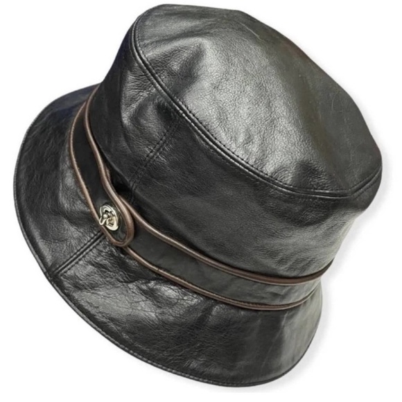 Coach Vintage Leather Bucket Hat Size Small Black - Picture 1 of 7